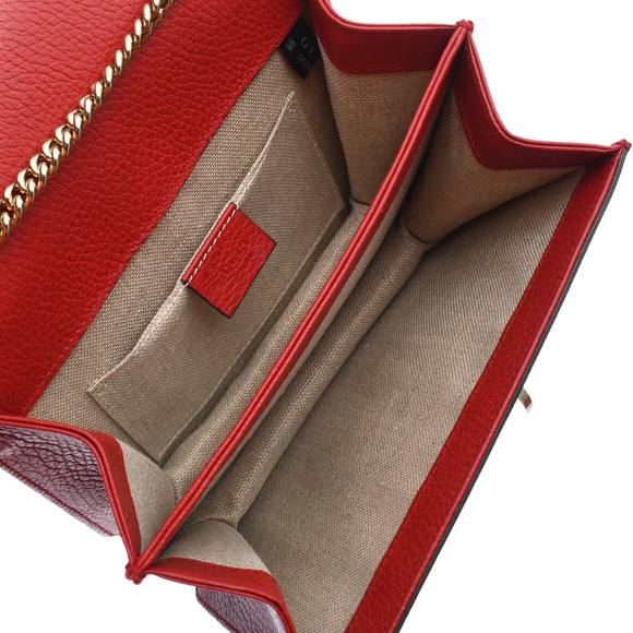 Gucci Interlocking G Chain Shoulder Bag Outlet Red Leather - Picture 5 of 11